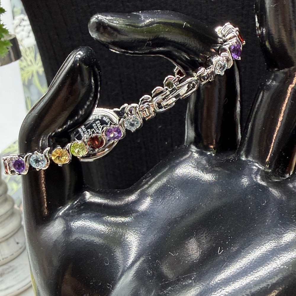 Elgin Mixed Gemstone Tennis Bracelet natural gemstones "S" link watch - Picture 2 of 8